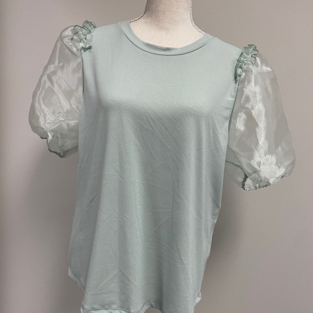 Lipslide Elegant Mint Green Puff Sleeve Top Size XL